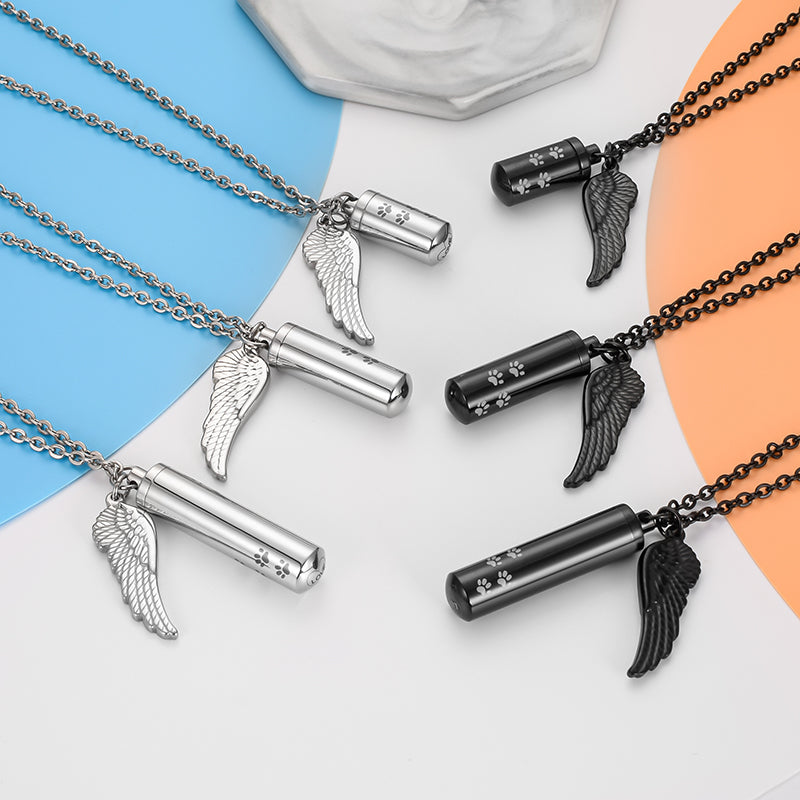 Pet Memorial Necklace: Multi - Size, Adjustable, with Wing & Paw Charms