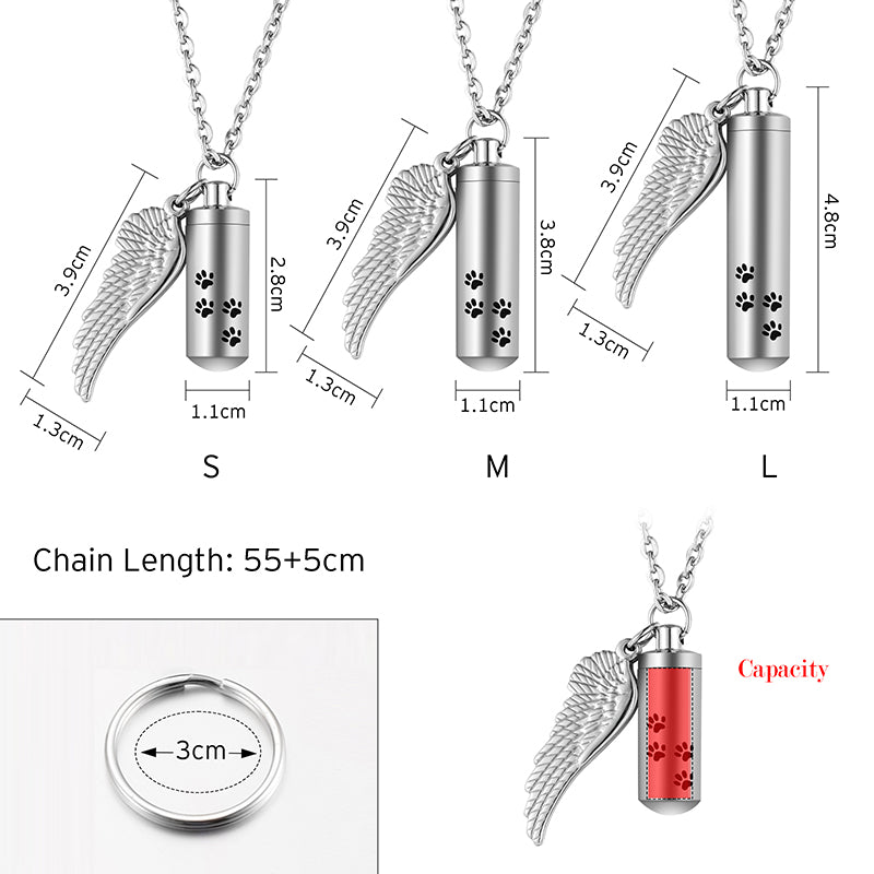 Pet Memorial Necklace: Multi - Size, Adjustable, with Wing & Paw Charms