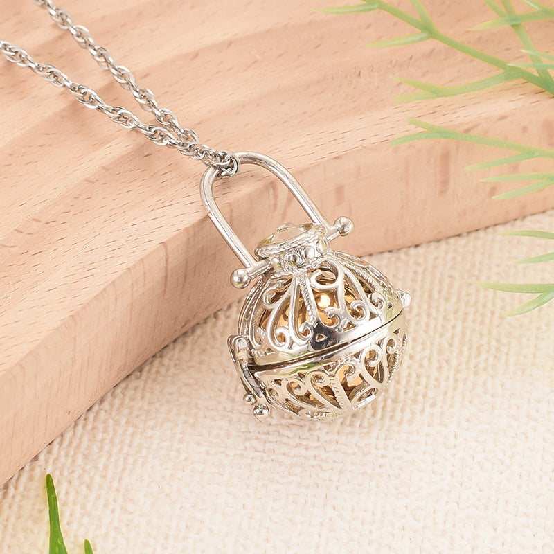 Hollow Heart Cremation Jewelry For Ashes, Lantern Design Stainless Steel Memorial Locket Necklace