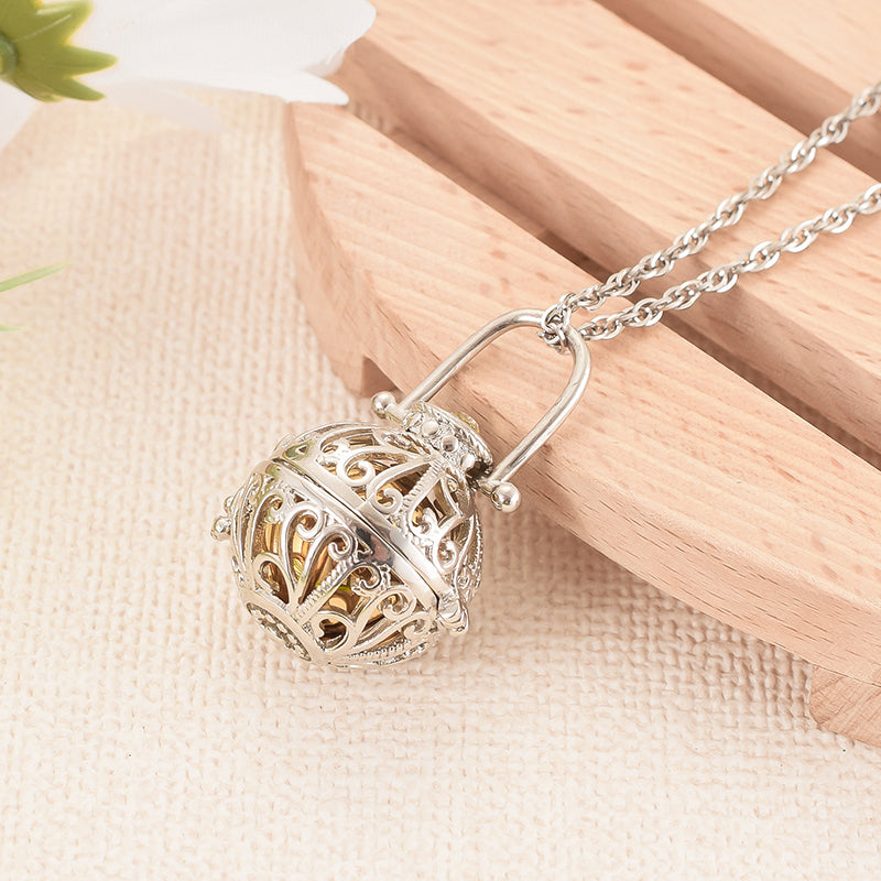 Hollow Heart Cremation Jewelry For Ashes, Lantern Design Stainless Steel Memorial Locket Necklace