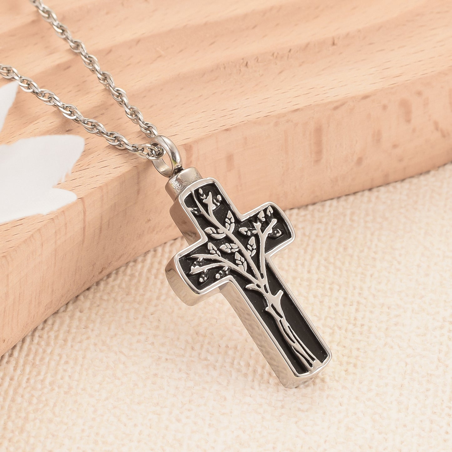 Life Tree Cross Filled Pendant Necklace with stainless steel material