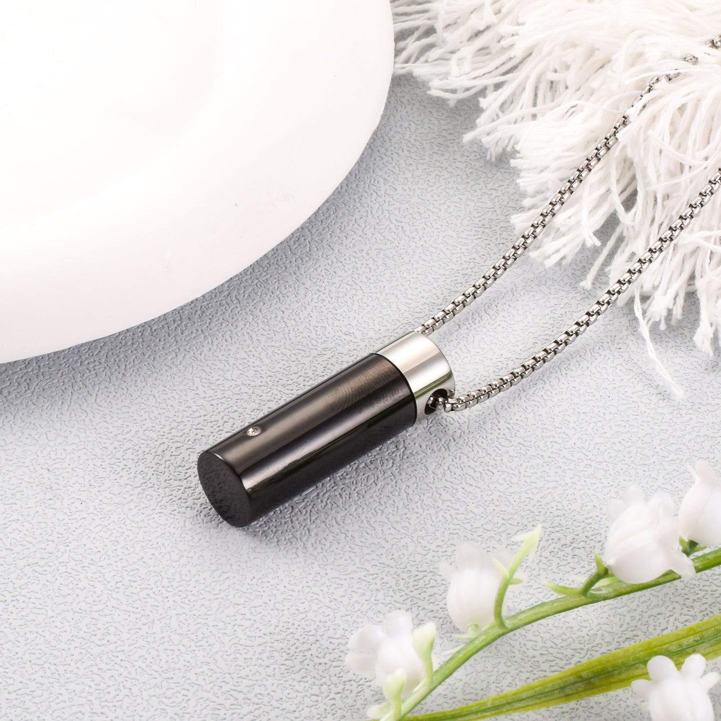 Cylinder Cremation Necklace with Diamond