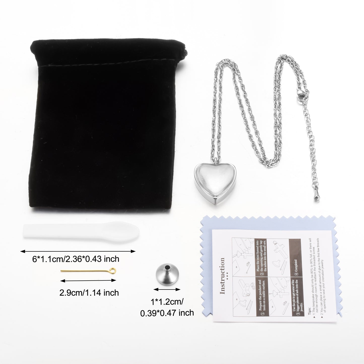 Silver Heart Cremation Jewelry Ashes Holder for Women