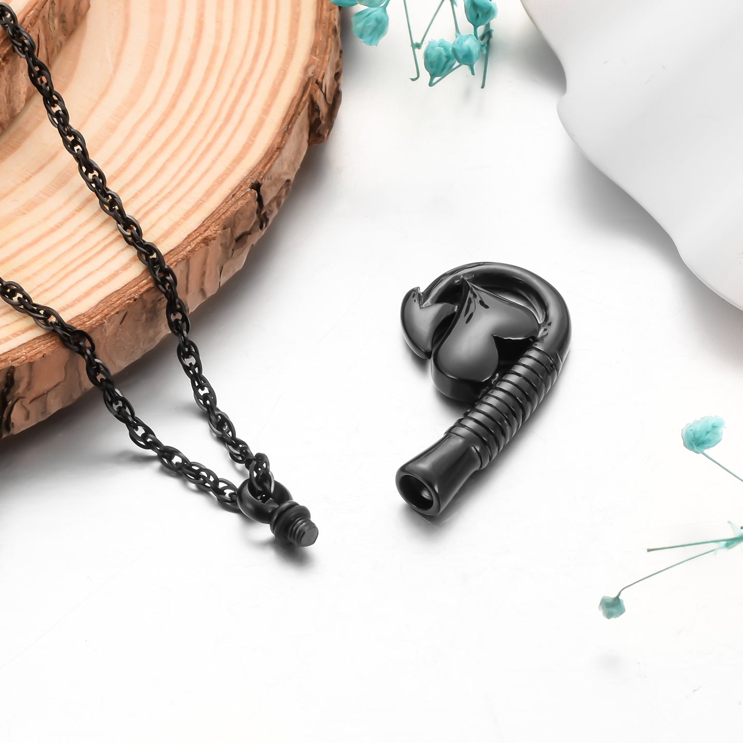 Fish Hook and Heart Cremation Necklace for Ashes