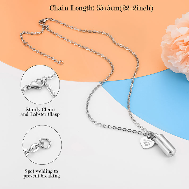Cremation Necklce with Paws in Heart