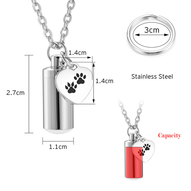 Cremation Necklce with Paws in Heart