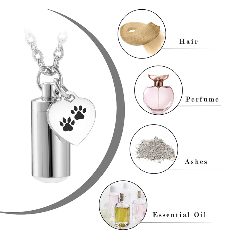 Cremation Necklce with Paws in Heart