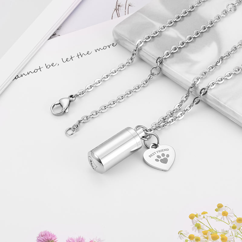 Cremation Necklce with Paws in Heart