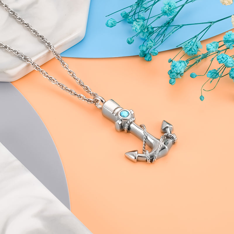Anchor Filled Pendant with Blue Diamonds