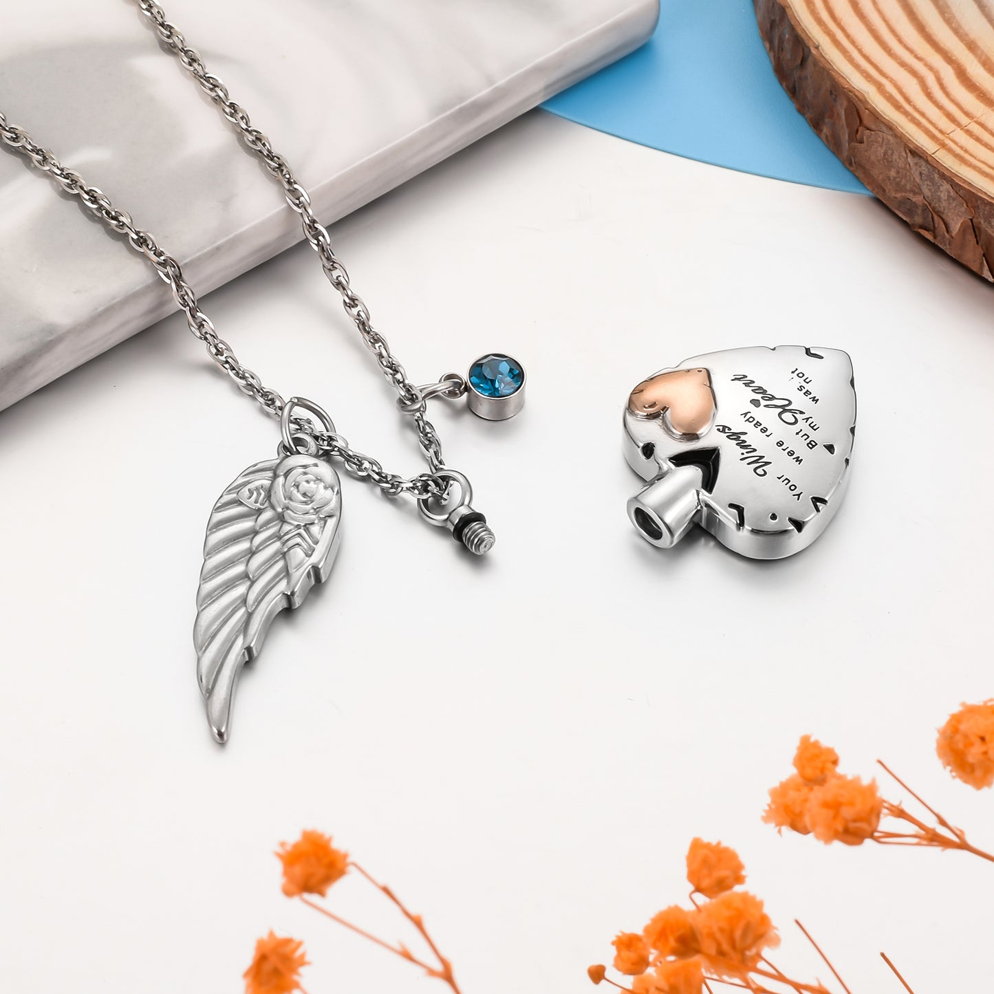 Memorial Pendant: Heart, Wing, and Customizable Crystal