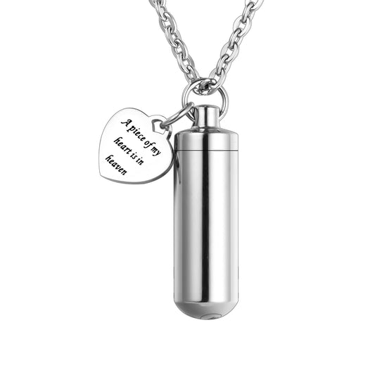 Cylindrical Memorial Keepsake Necklace: Heart Charm & Urn for Loved Ones