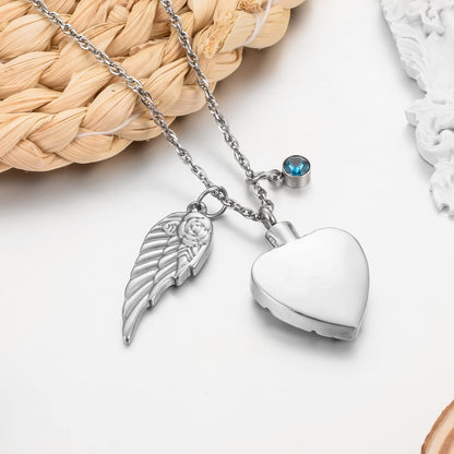 Memorial Pendant: Heart, Wing, and Customizable Crystal