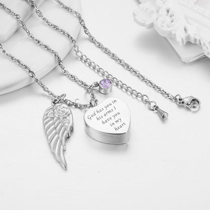 Memorial Urn Necklace: Engraving ‘God Has You in His Arms’ Inscription