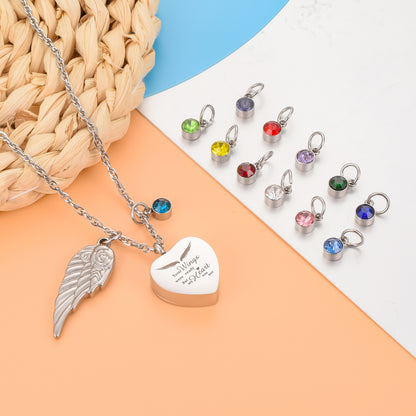 Heat Memorial Necklace with Biirthstone and Wings