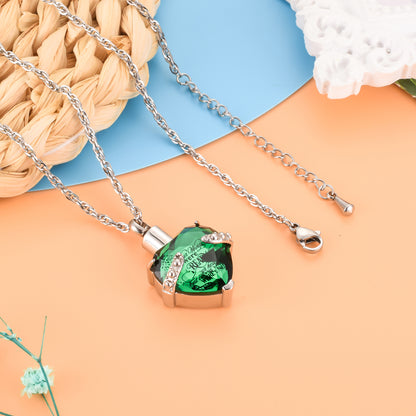 Heart Shaped Crystal Memorial Urn Pendant Necklace with 'Your Wings were READY'
