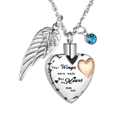 Memorial Pendant: Heart, Wing, and Customizable Crystal