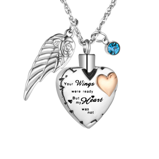 Memorial Pendant: Heart, Wing, and Customizable Crystal