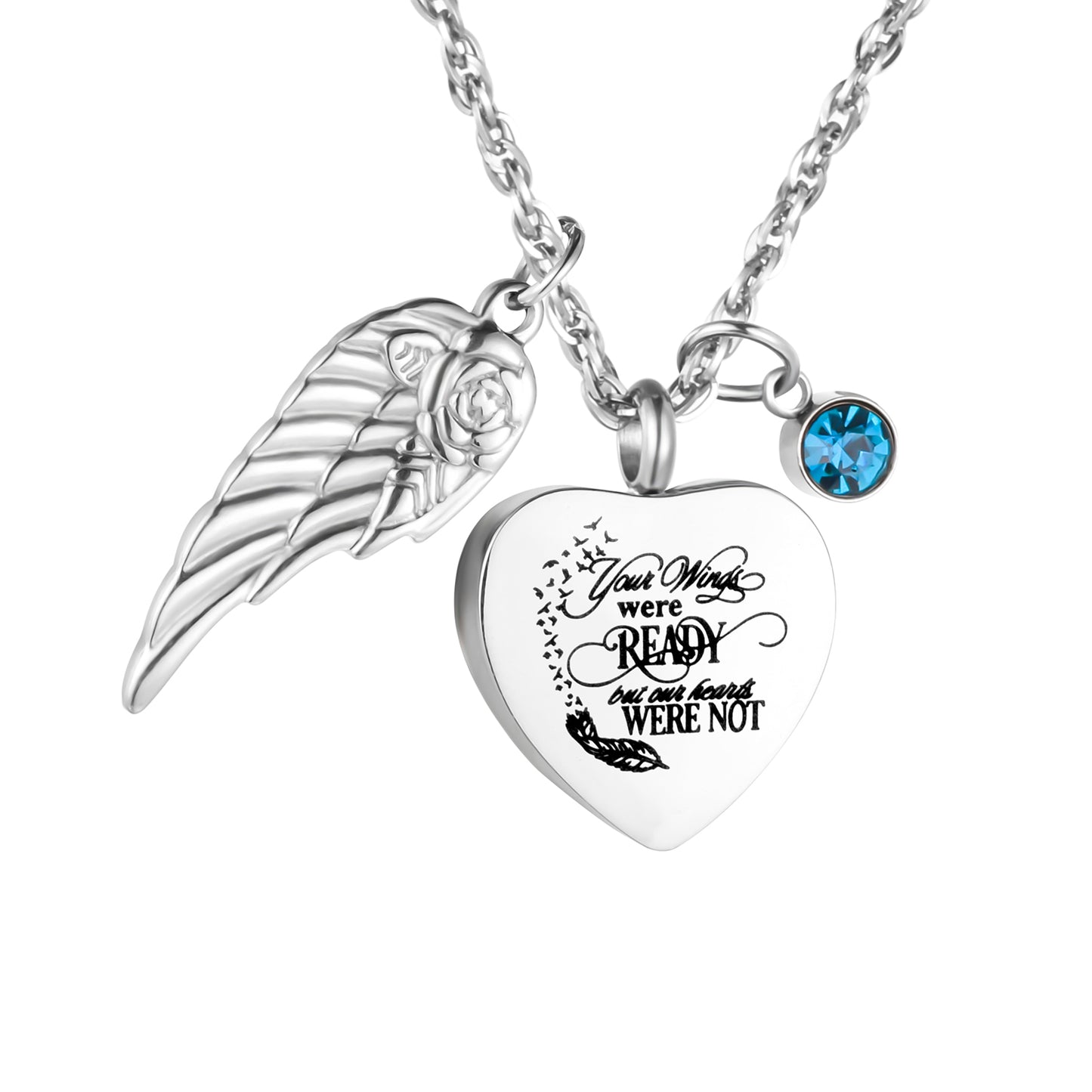Heartfelt Memorial Jewelry: Winged - Rose & Birthstone Locket Necklace
