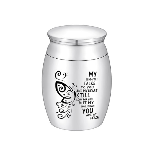 Memorial Urn with Butterfly Design & 'My Mind Still Talks to You' Inscription