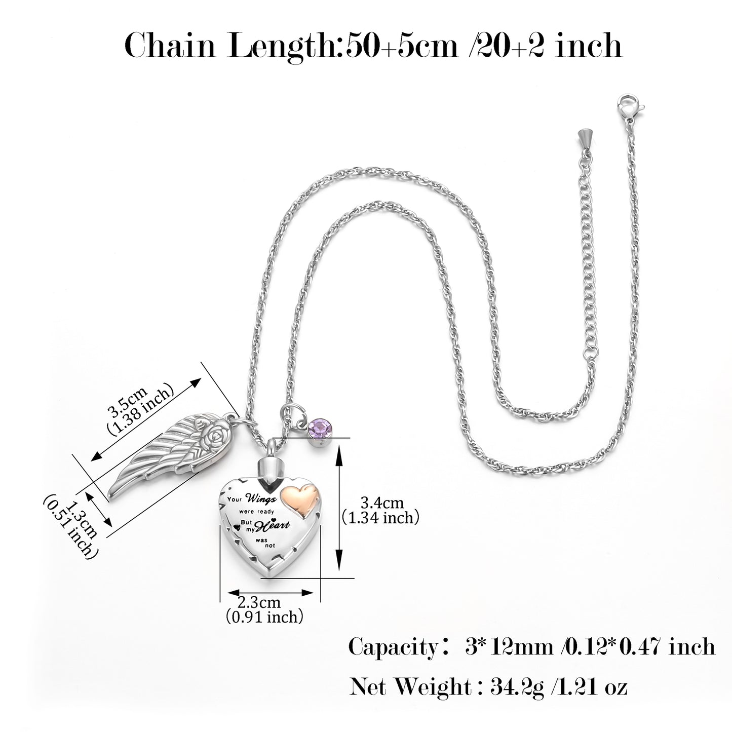 Memorial Pendant: Heart, Wing, and Customizable Crystal