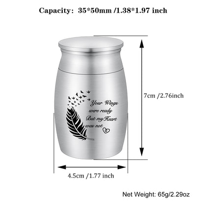 Heartfelt Memorial Urns: Engraved Feather, Birds & 'Your Wings were ready