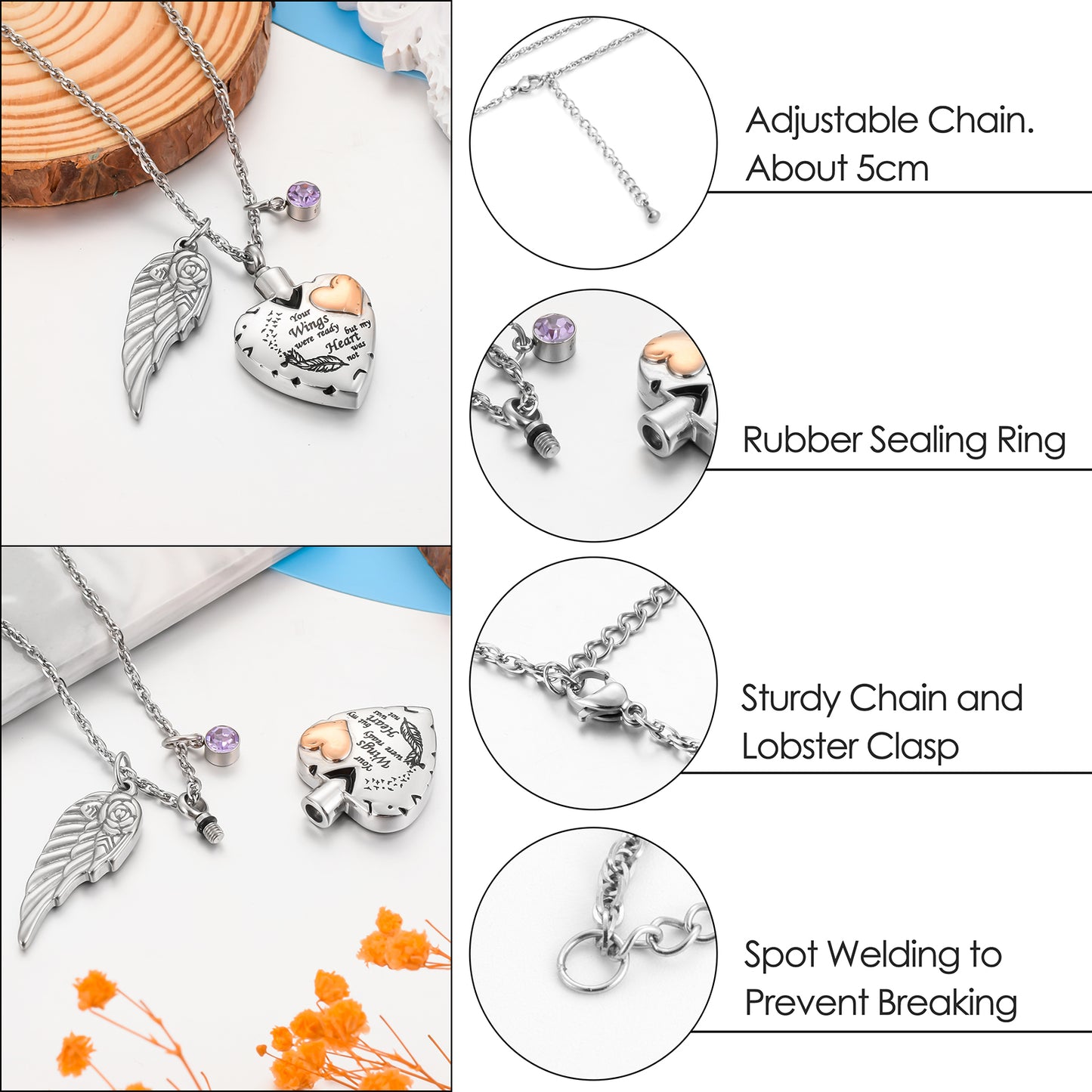 Your Wings Were Ready But My Heart Was Not’ Memorial Pendant for Loved Ones
