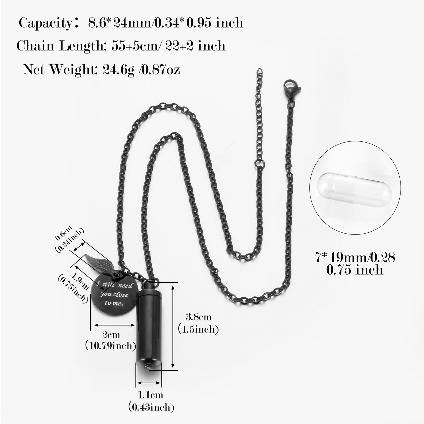 Stainless Steel Cylindrical Memorial Necklace: Until We Meet Again