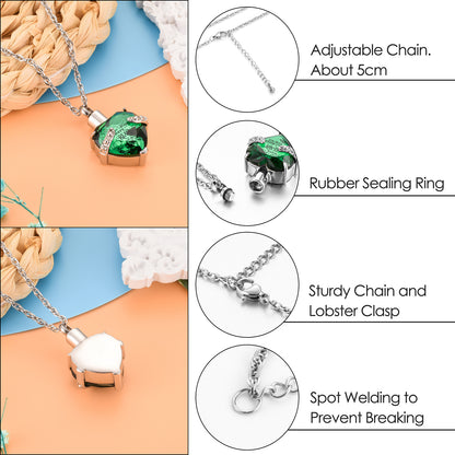 Heart Shaped Crystal Memorial Urn Pendant Necklace with 'Your Wings were READY'