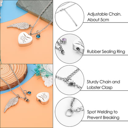 Heat Memorial Necklace with Biirthstone and Wings