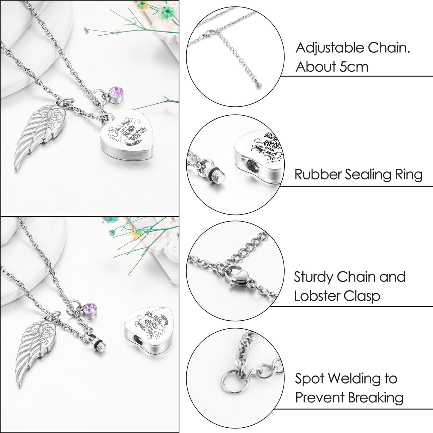 Heartfelt Memorial Jewelry: Winged - Rose & Birthstone Locket Necklace