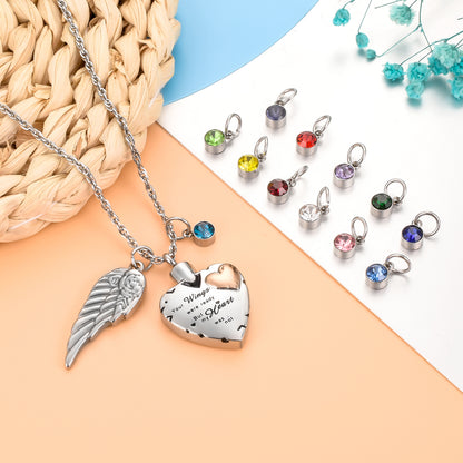 Memorial Pendant: Heart, Wing, and Customizable Crystal