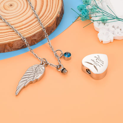Heat Memorial Necklace with Biirthstone and Wings