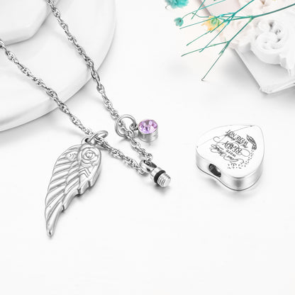 Heartfelt Memorial Jewelry: Winged - Rose & Birthstone Locket Necklace