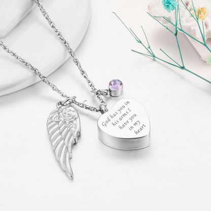 Memorial Urn Necklace: Engraving ‘God Has You in His Arms’ Inscription