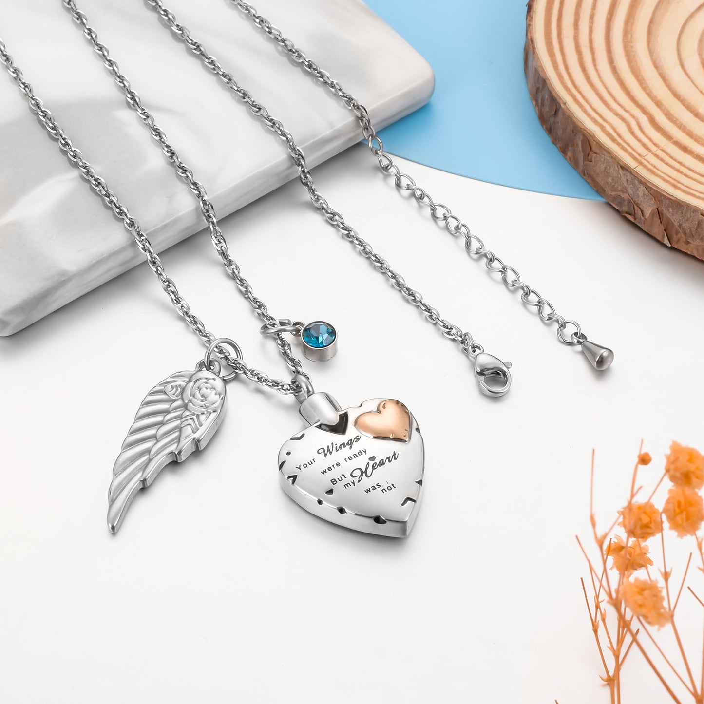 Memorial Pendant: Heart, Wing, and Customizable Crystal