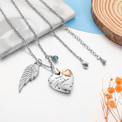 Memorial Pendant: Heart, Wing, and Customizable Crystal