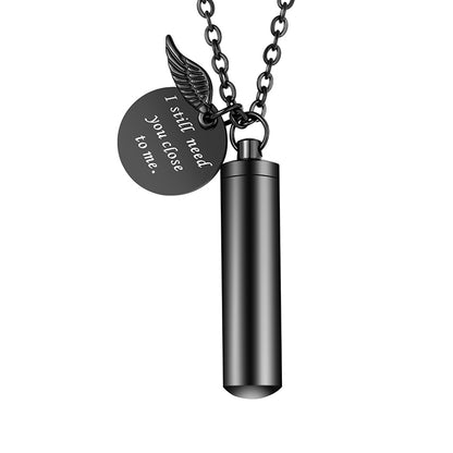 Stainless Steel Cylindrical Memorial Necklace: Until We Meet Again