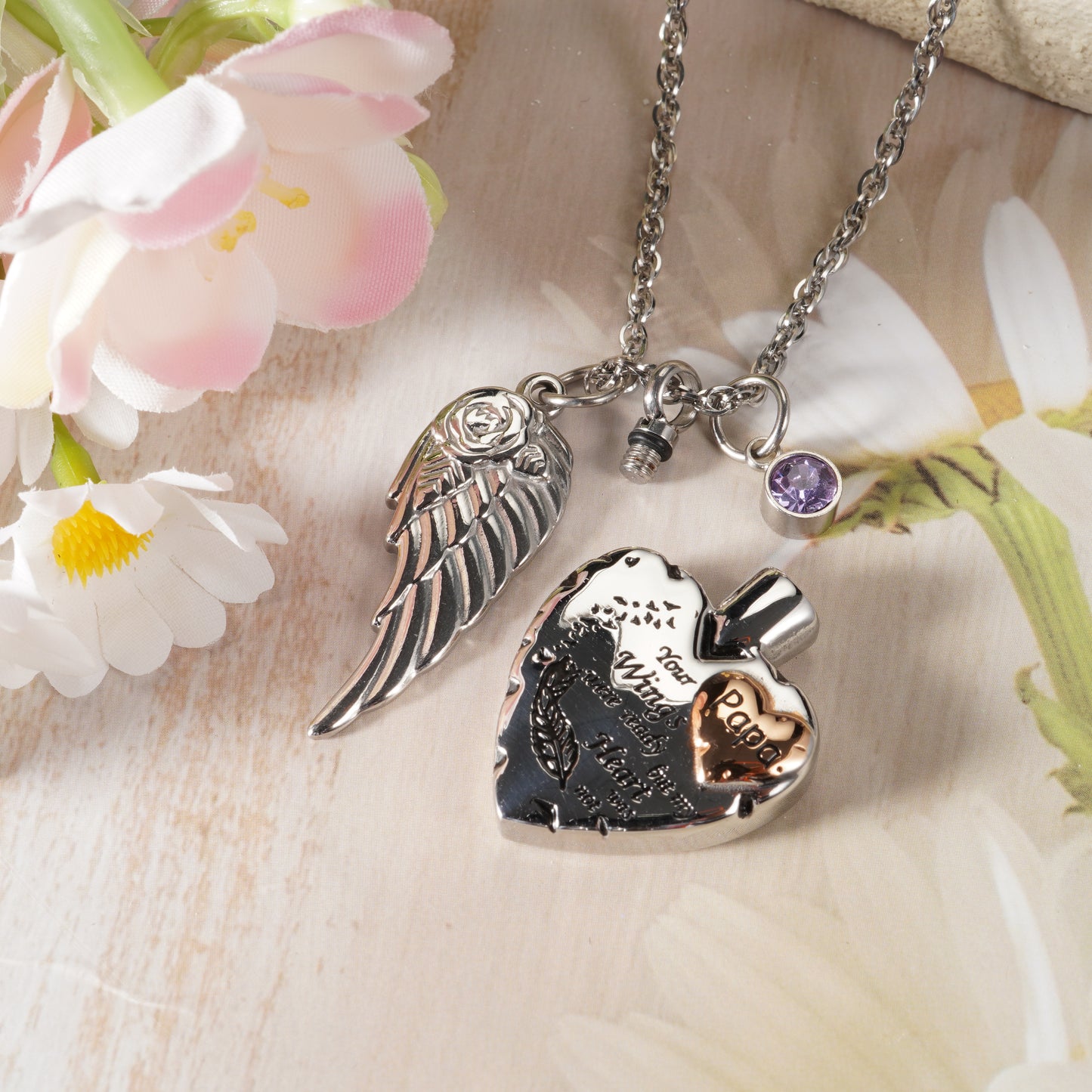 Customizable Heart Urn Memorial Pendant with Poetic Inscription