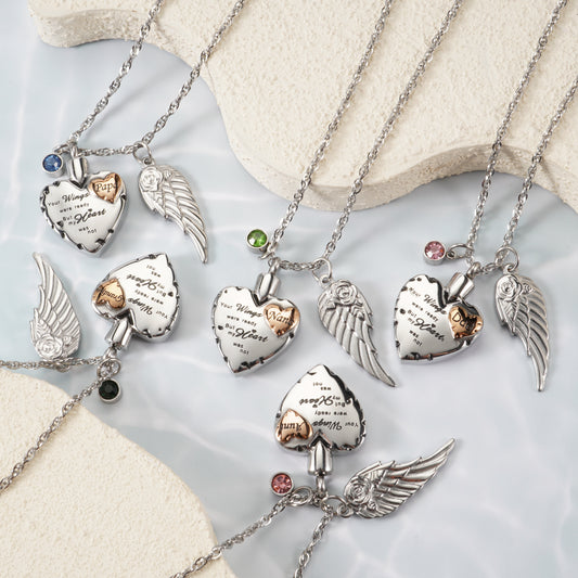 Heartfelt  Memorial Urn Necklace with Details & Birthstone