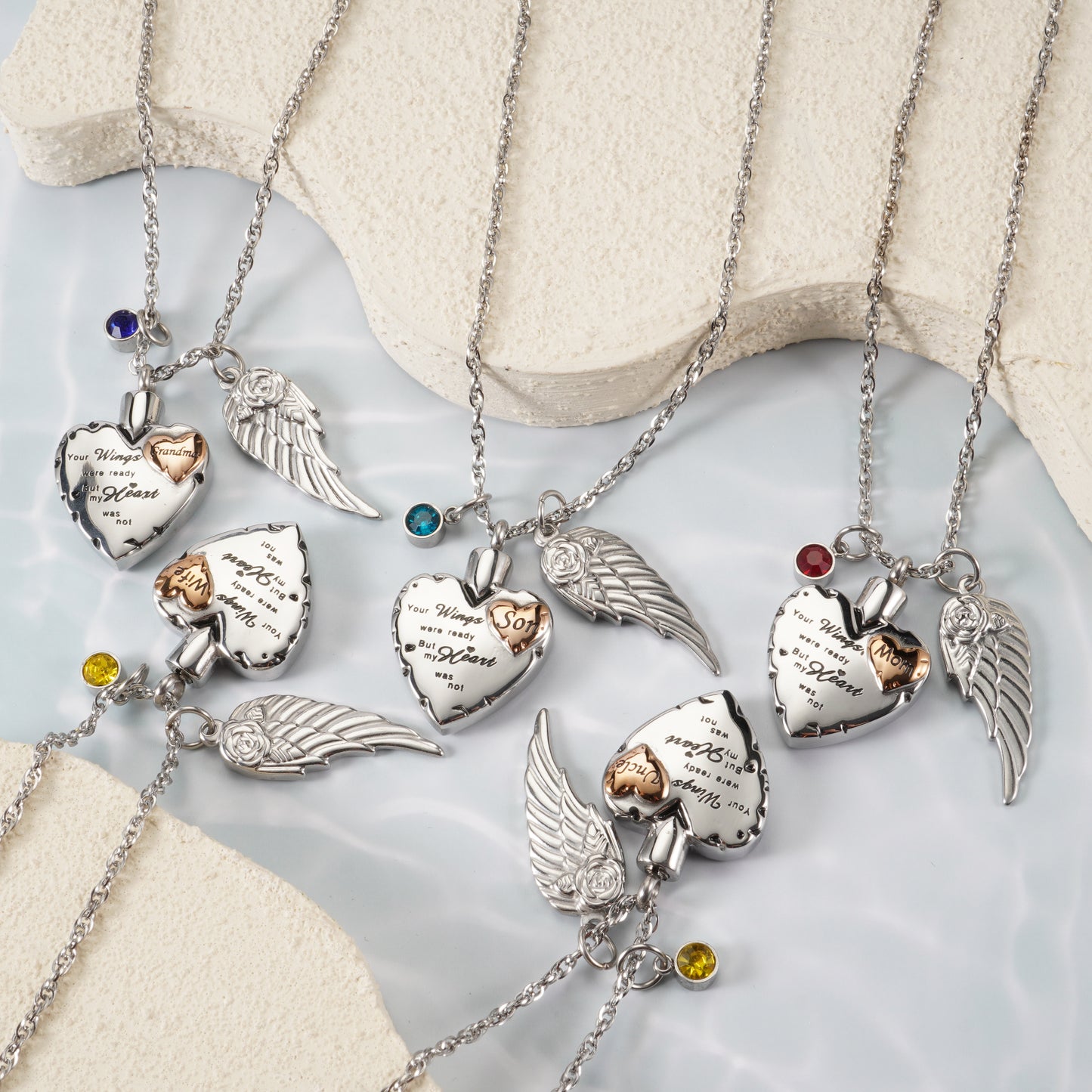 Heartfelt  Memorial Urn Necklace with Details & Birthstone