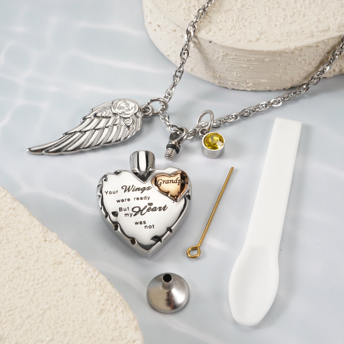Heartfelt  Memorial Urn Necklace with Details & Birthstone