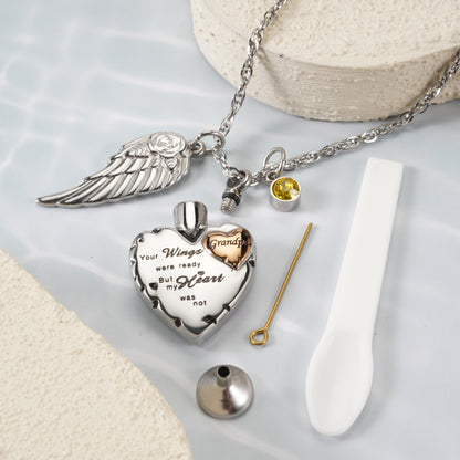 Heartfelt  Memorial Urn Necklace with Details & Birthstone