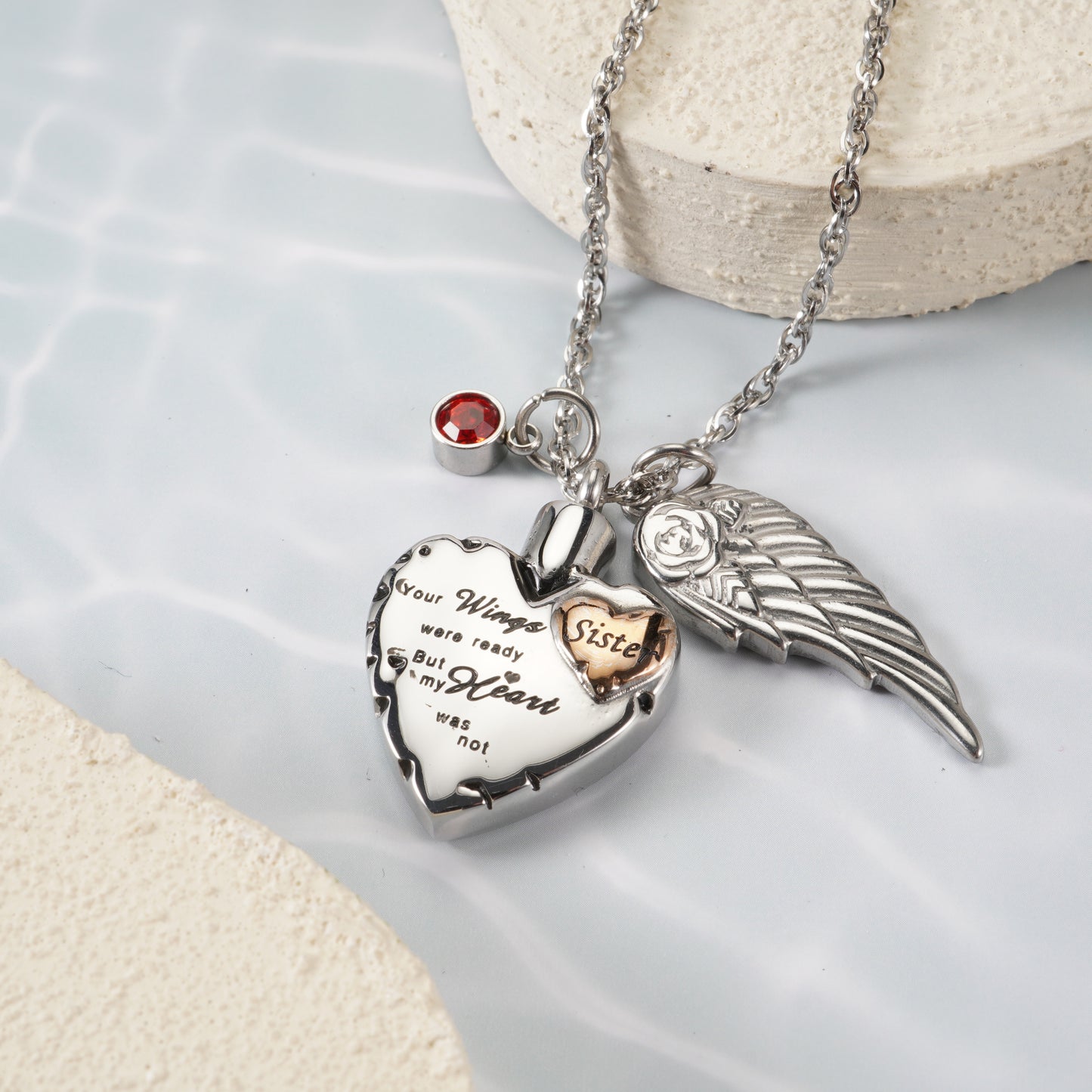 Heartfelt  Memorial Urn Necklace with Details & Birthstone