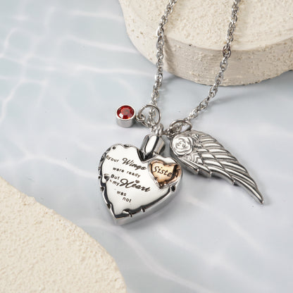 Heartfelt  Memorial Urn Necklace with Details & Birthstone