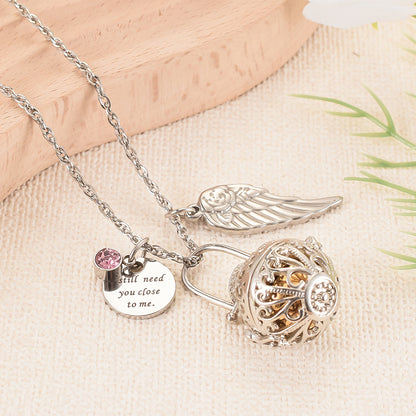 Hollow Heart Cremation Jewelry For Ashes, Lantern Design Stainless Steel Memorial Locket Necklace