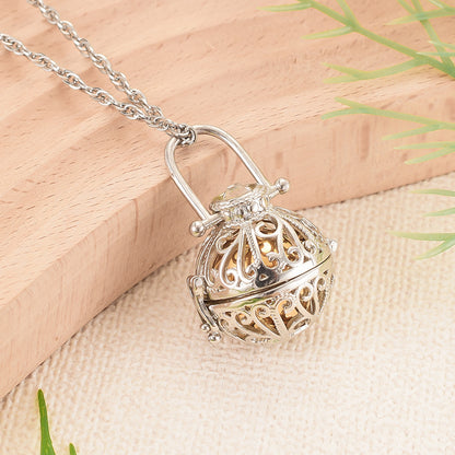 Hollow Heart Cremation Jewelry For Ashes, Lantern Design Stainless Steel Memorial Locket Necklace