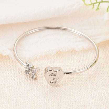 Butterfly Heart Cremation Bracelet with Zircon