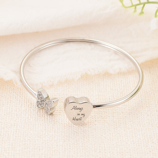 Butterfly Heart Cremation Bracelet with Zircon