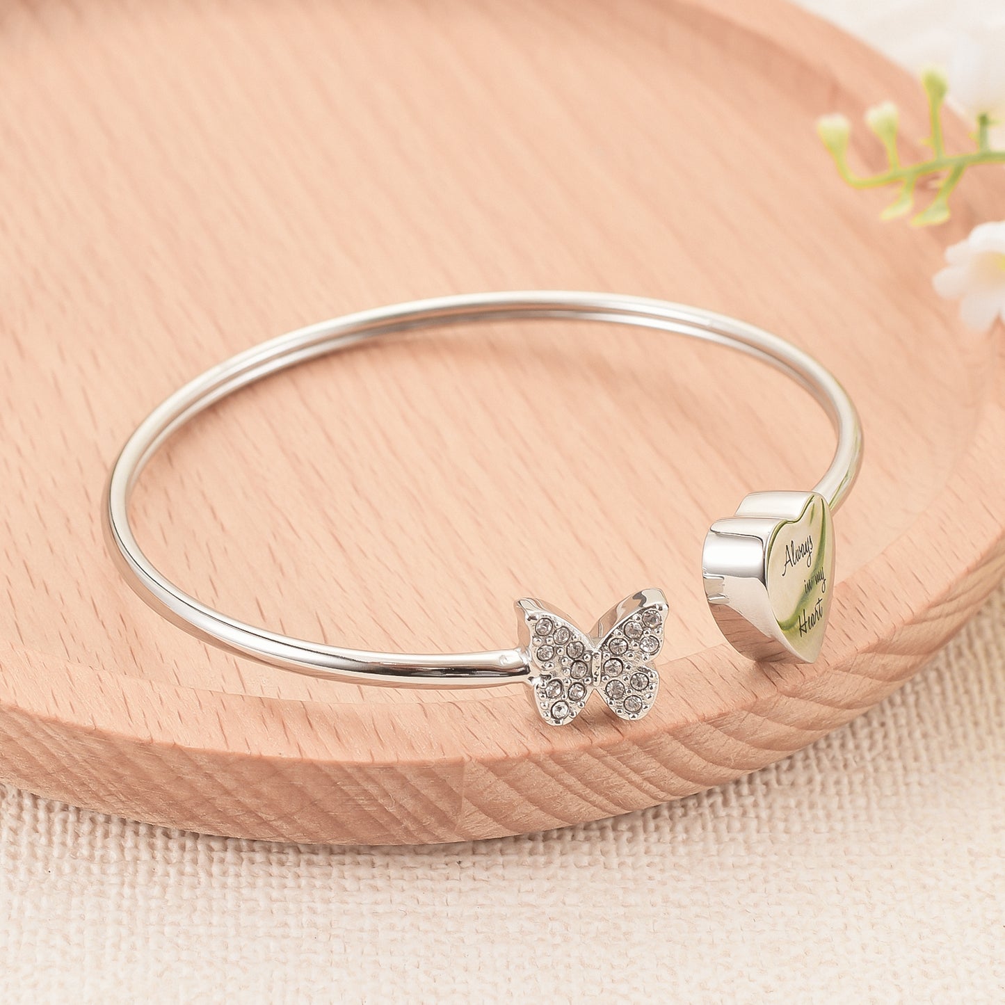 Butterfly Heart Cremation Bracelet with Zircon