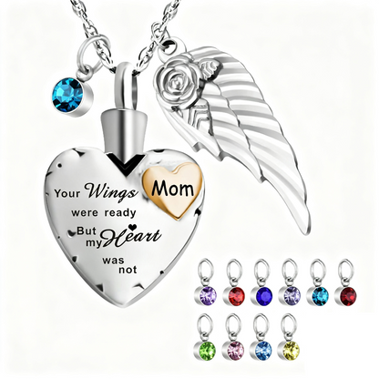 Heartfelt  Memorial Urn Necklace with Details & Birthstone